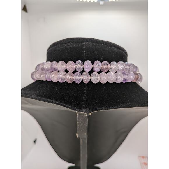 Amethyst Faceted Bead Necklace with Sterling Clasp and Crystal Pendant 34.5” - Picture 3 of 6